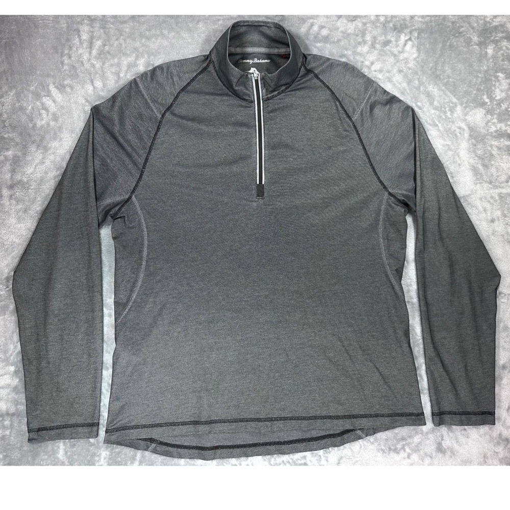 Tommy Bahama Mens Quarter‎ Zip Pullover Gray Heather Long Sleeve L 163-T212798